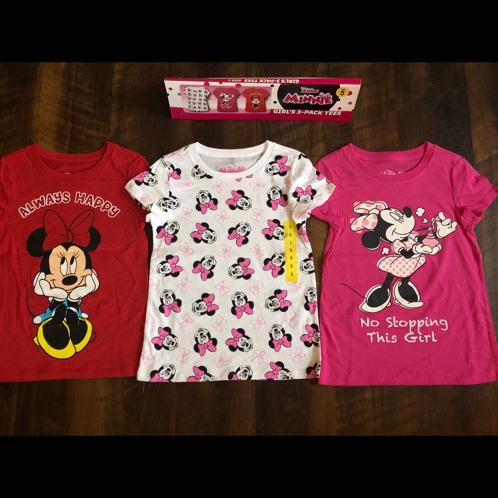 Nwt Disney Minnie Mouse Girls 3 Tees Size 5